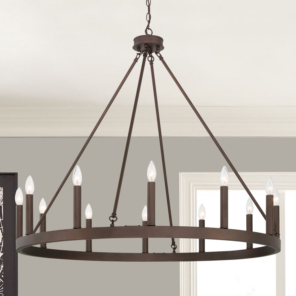 Farmhouse Wagon Wheel 12-Light Chandelier, Oil Rubbed Bronze