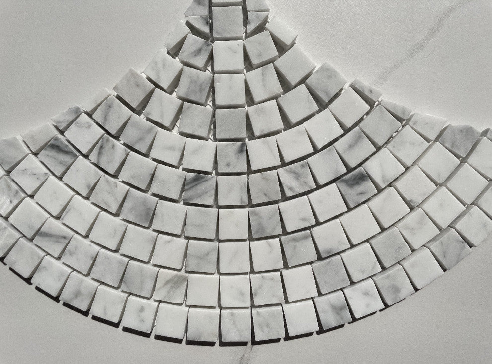Carrara Marble European Fan Mini Tile Fish Scale Scallop Mosaic Polish, 1 sheet