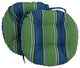 16" Outdoor Spun Polyester Tufted Chair Cushion, Set of 2, Blue/Green Stripe