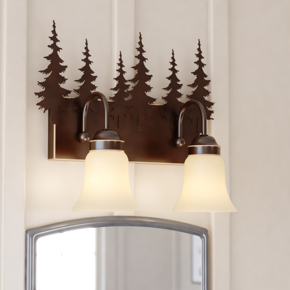 Bryce Bronze Rustic Bathroom Wall Fixture, Tree, 2-Light