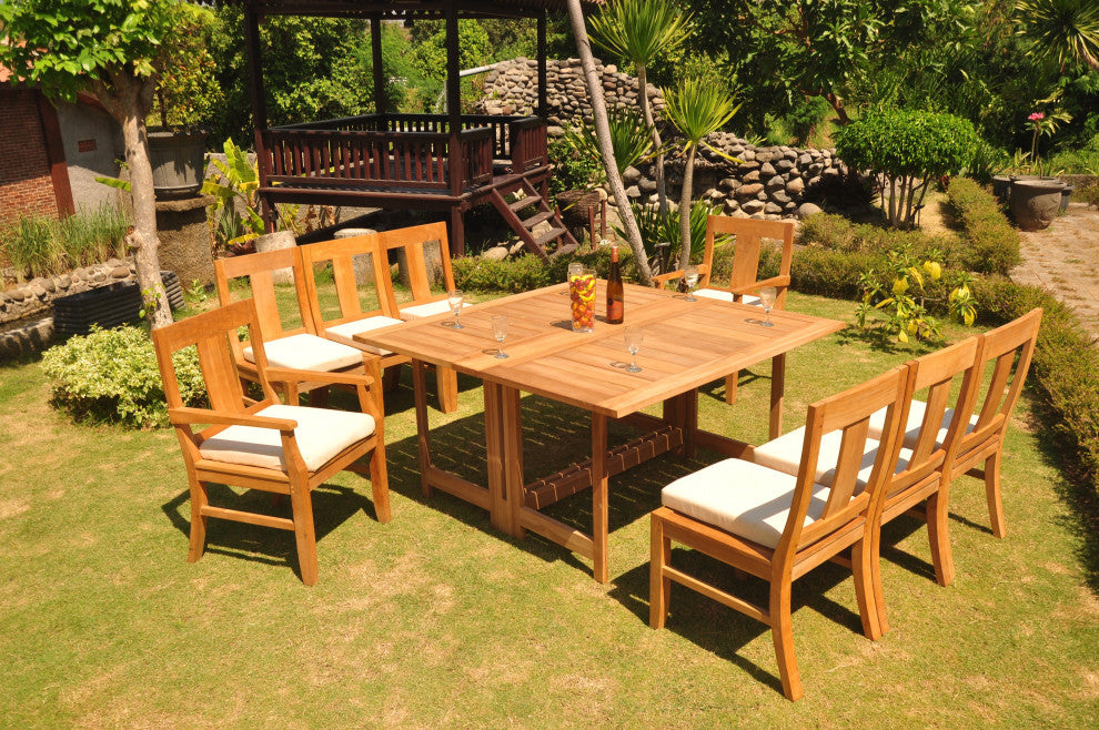 9-Piece Outdoor Teak Patio Dining Set: 60" Square Butterfly Table, 8 Osbo Chairs