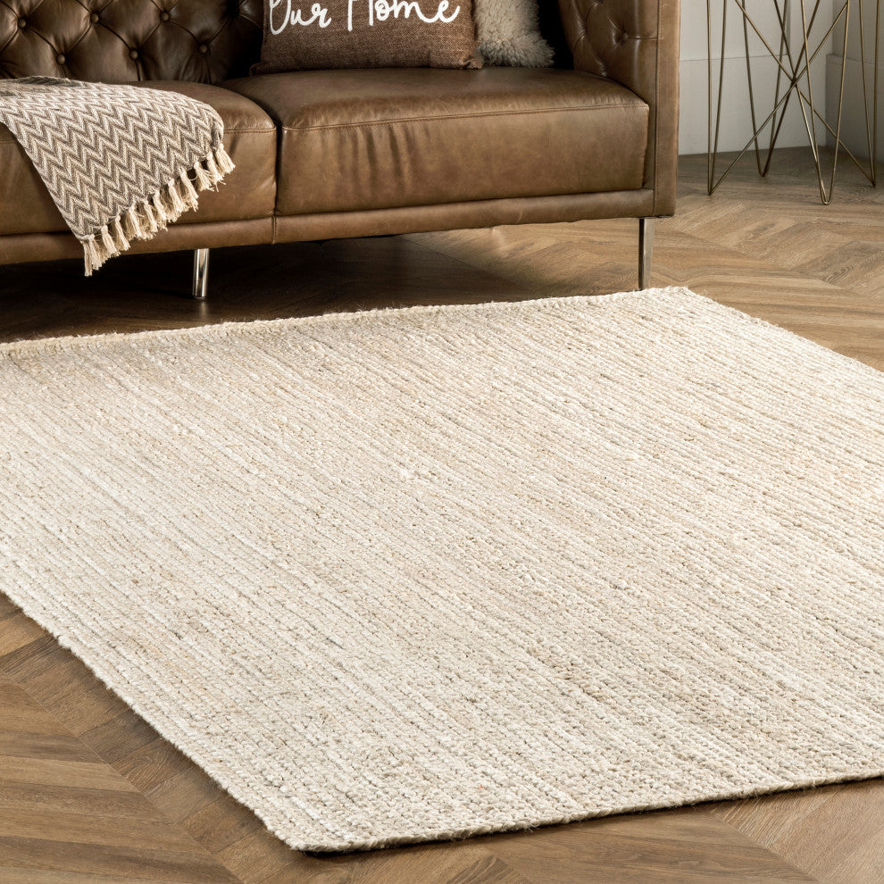 Nuloom Rigo Hand Woven Farmhouse Jute Area Rug, Off White 5'x8'