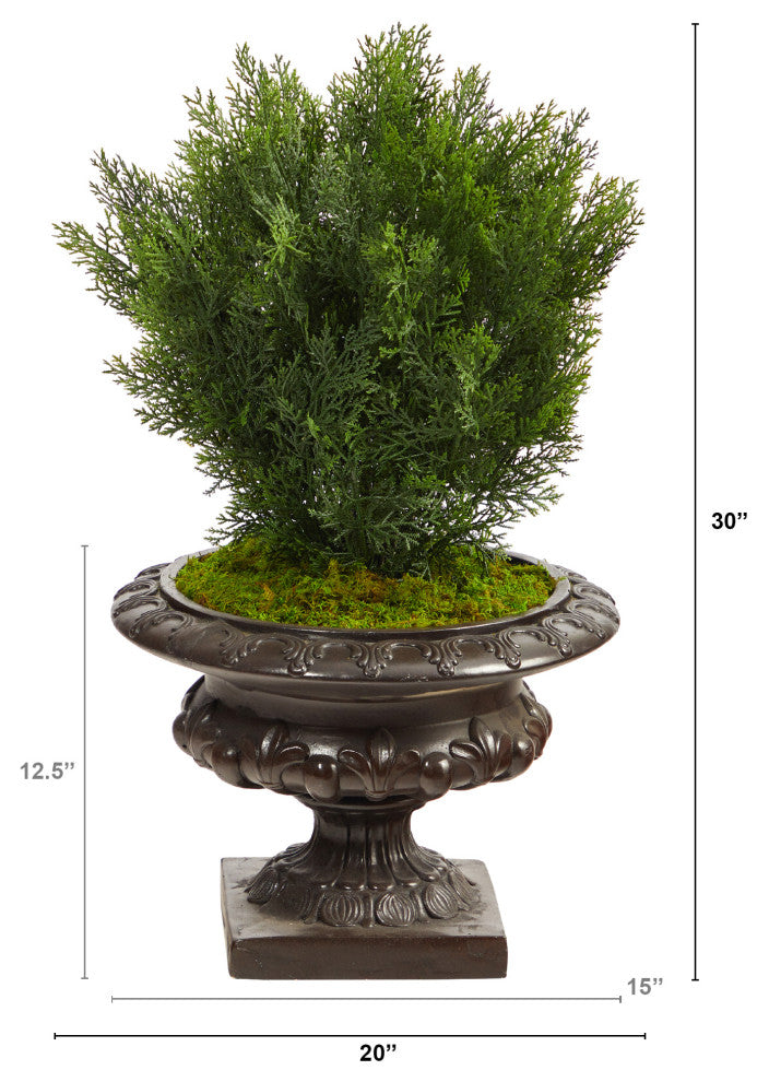 30" Cedar Artificial Tree, Iron Colored Urn, Indoor/Outdoor