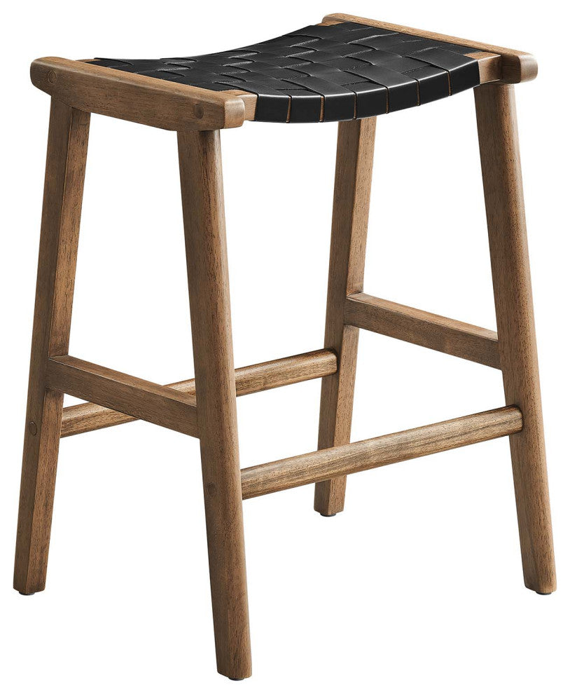 Saoirse Faux Leather Wood Counter Stool - Set of 2 - Walnut Black
