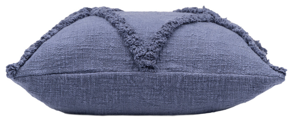 Boho Diamond Tufted Cotton Throw Pillow, Denim Blue, 18" X 18"