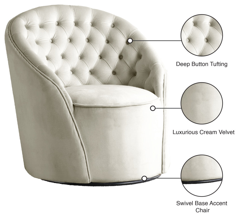 Alessio Velvet Upholstered Accent Chair, Cream