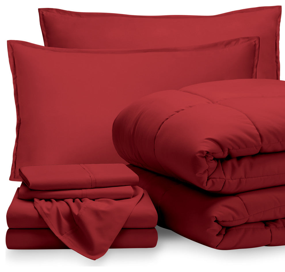 Bare Home 7-Piece Queen, King & Cal King Bed-in-a-Bag, Red, Red, King