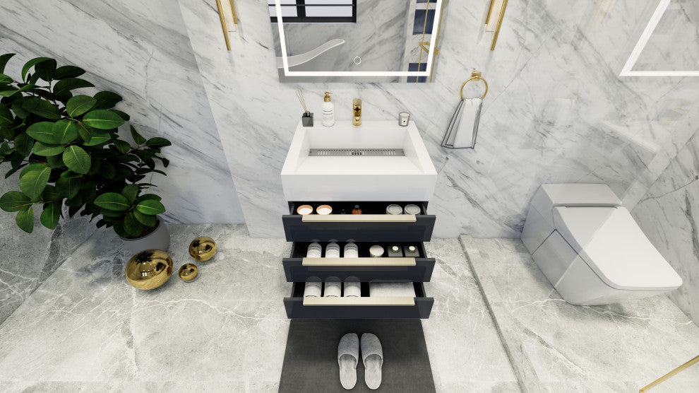 Madison 24" Freestanding Vanity with Reinforced Acrylic Sink, Dark Glossy Gray