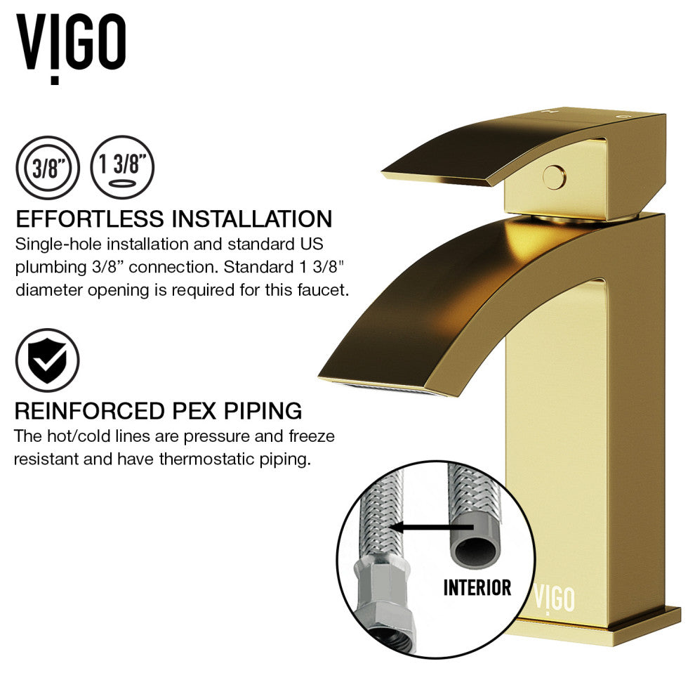 VIGO Satro 7" H Single Handle Single Hole Bathroom Faucet, Matte Brushed Gold