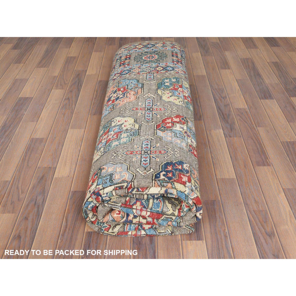 Afghan Special Kazak Shiny Wool, Hand Knotted Taupe Oriental Rug, 9'7" x 12'9"