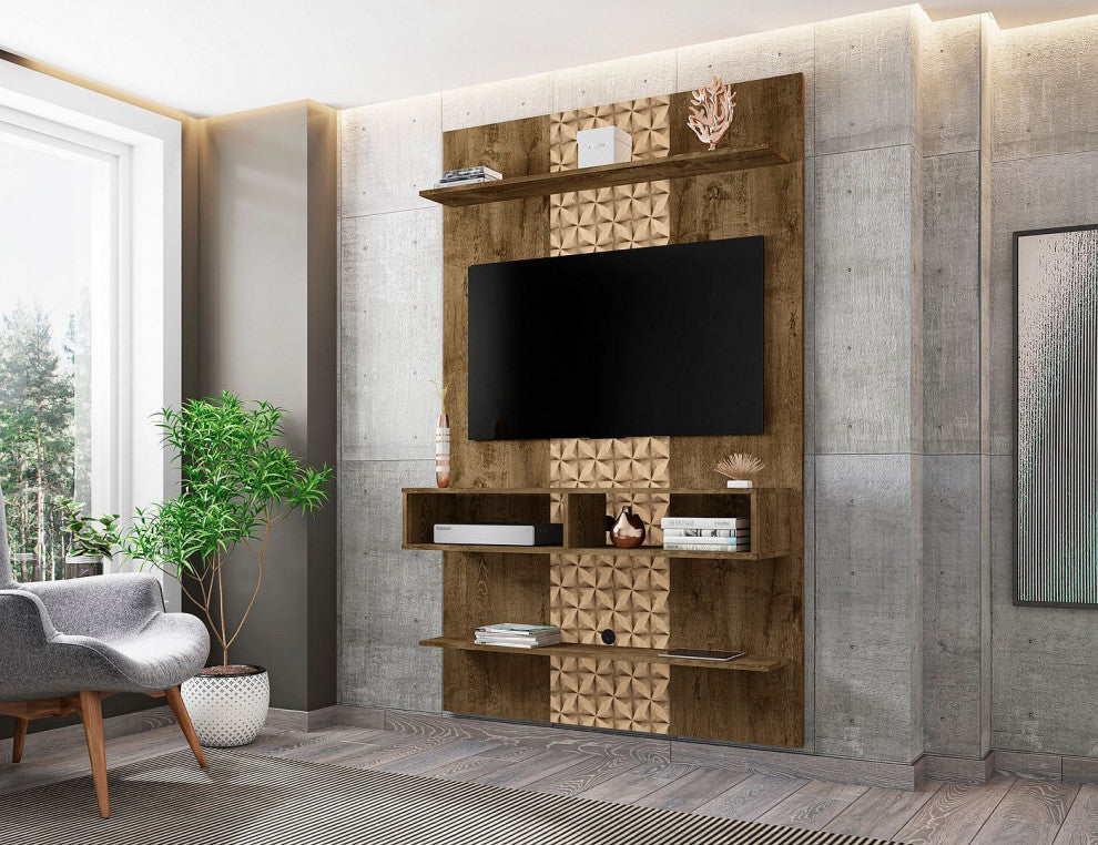 Libra Long Floating 45.35 Entertainment Center in Rustic Brown and 3D