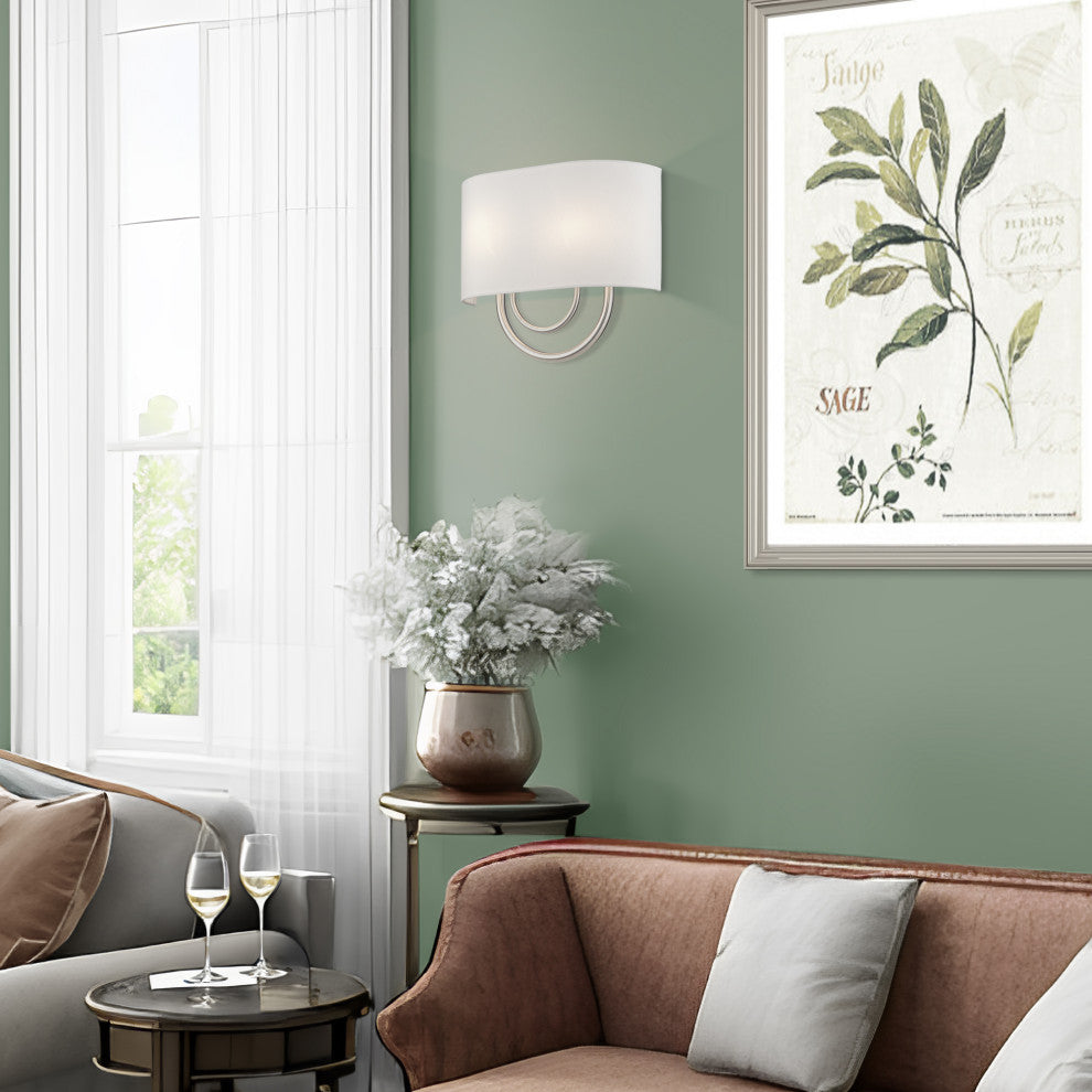 Stratton 2 Light Brushed Nickel ADA Sconce with Hand Crafted Off-White Shade