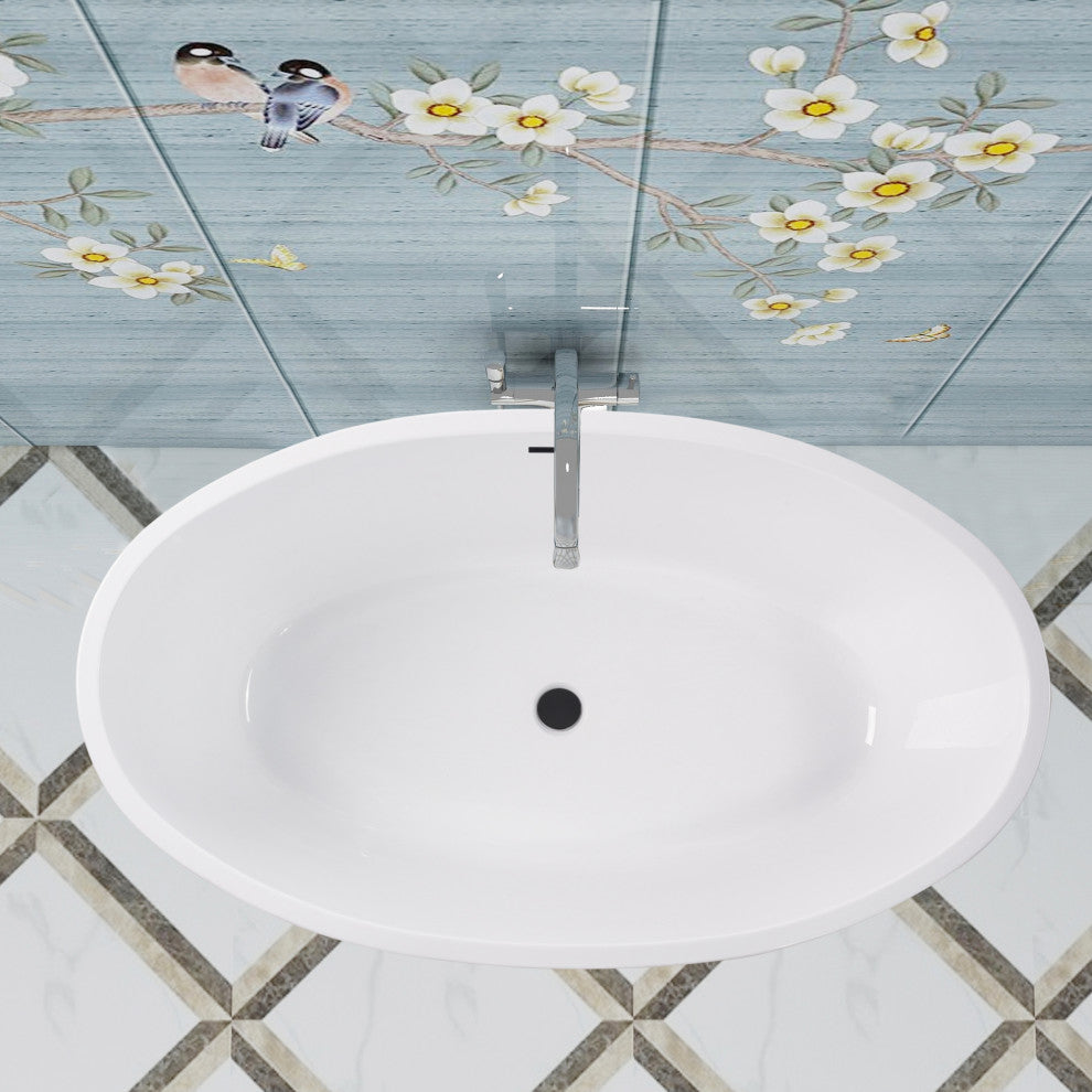 Vanity Art 55"x32" Acrylic Freestanding Soaking Bathtub, White/Matte Black