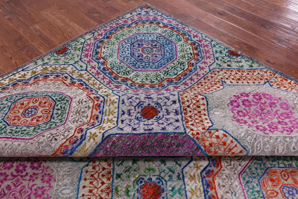 Wool & Silk Handmade Mamluk Geometric Rug 8' 10" X 12' 2" - Q13737