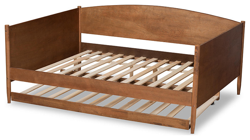 Lachlan Mid-Century Modern Farmhouse Ash Walnut Wood Full Daybed With Trundle