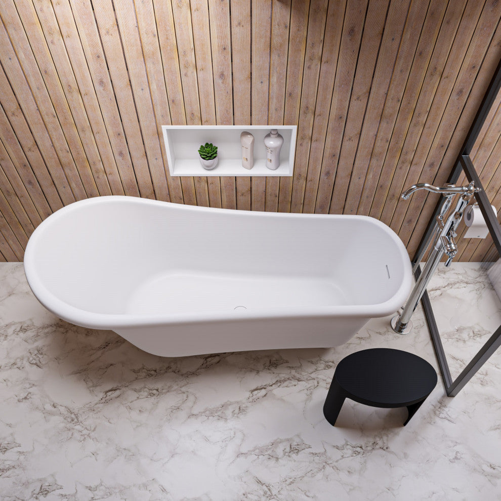 ALFI brand ABST66BM Black Matte Solid Surface Resin Bathroom/Shower Stool