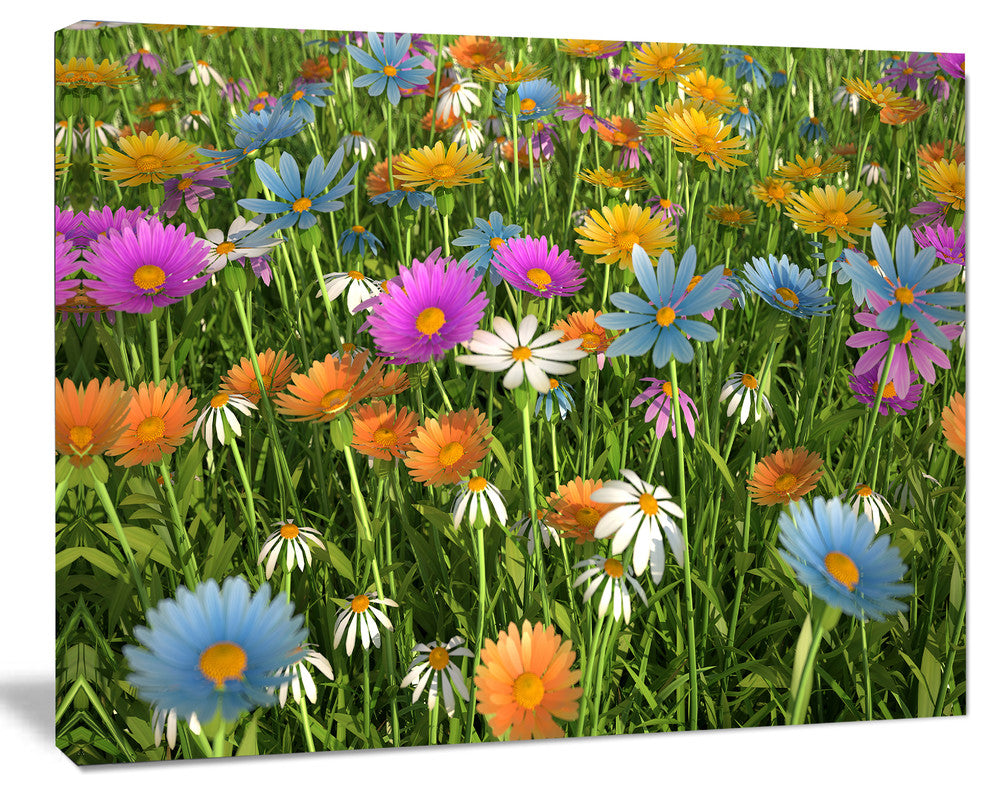 Different Color Flowers in Field, Floral Canvas Art Print, 40"x30"