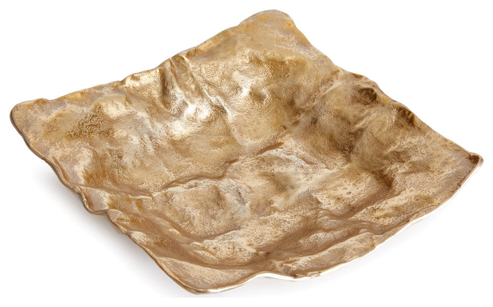 Modern Gold Metal Square Crinkled Decorative Bowl Tray Linen Texture Elegant
