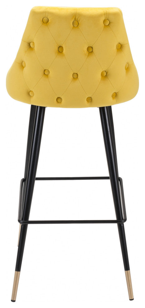 41" Yellow Velvet Color Pop Bar Chair
