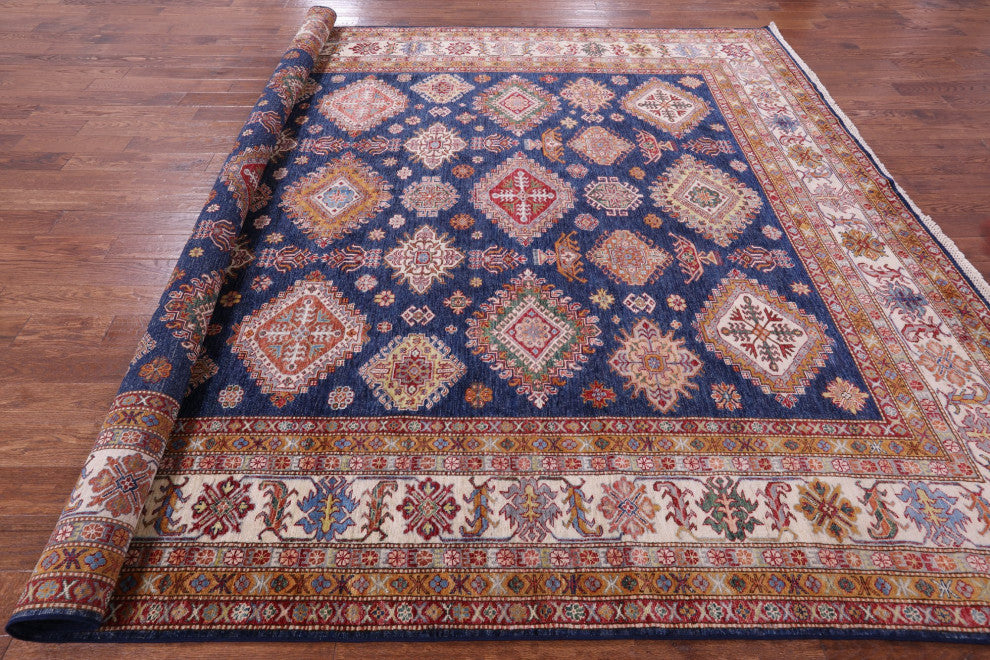 Super Kazak Geometric Hand-Knotted Wool Rug 10' 0" X 13' 7" Q11225