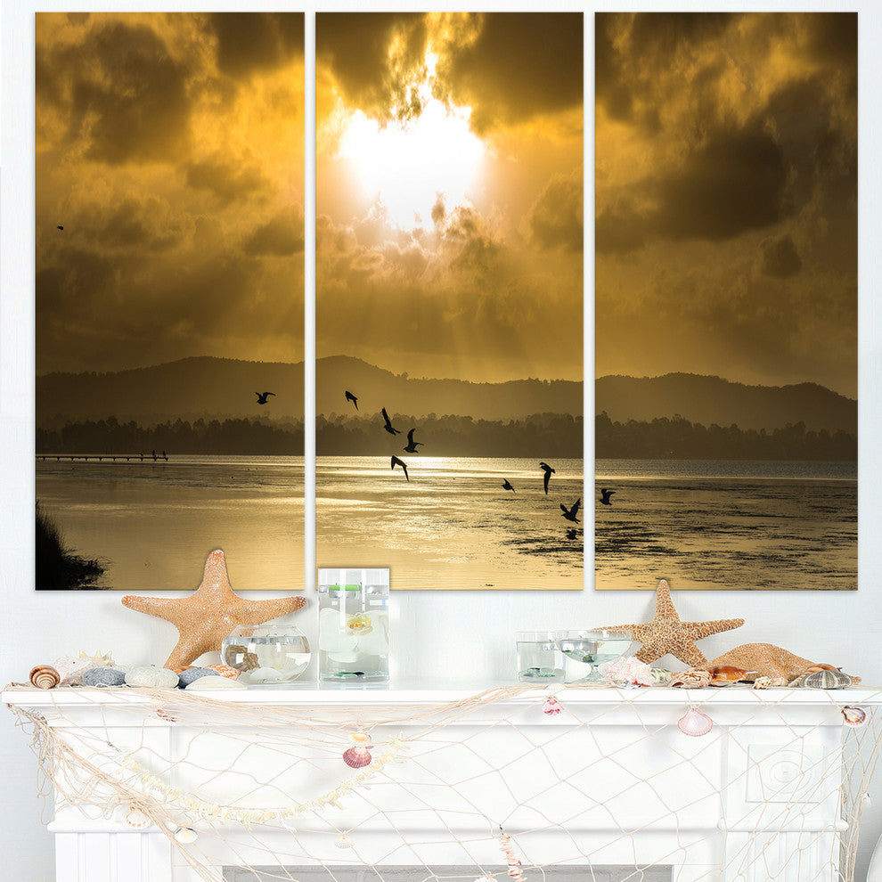 "Glittering Sun Among heavy Clouds" Metal Wall Art, 3 Panels, 36"x28"