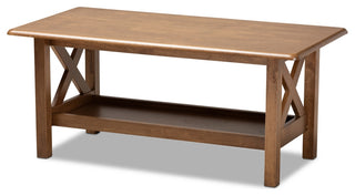Traditional Transitional Walnut Brown Finished Rectangular Wood Coffee Table