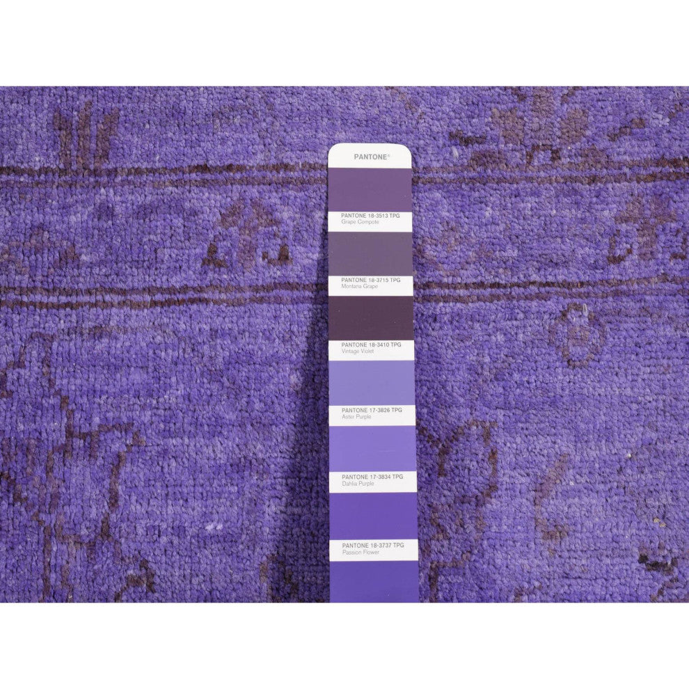 Purple Overdyed, Peshawar Design, Hand Knotted, Pure Wool, Rug, 6'x8'7"