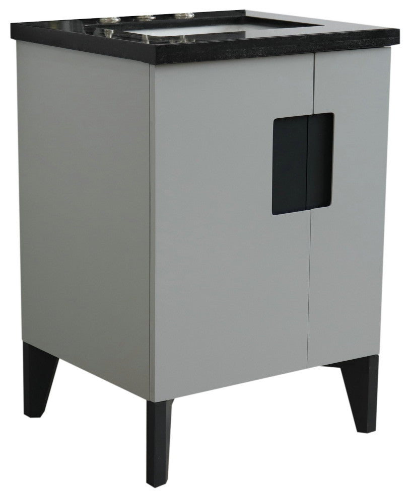 25" Single Sink Vanity, Light Gray Finish With Black Galaxy Granite