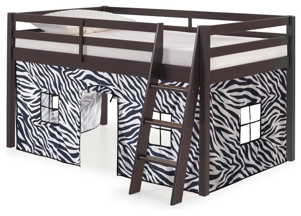 Roxy Junior Loft Espresso Twin Bed With Zebra Playhouse Tent