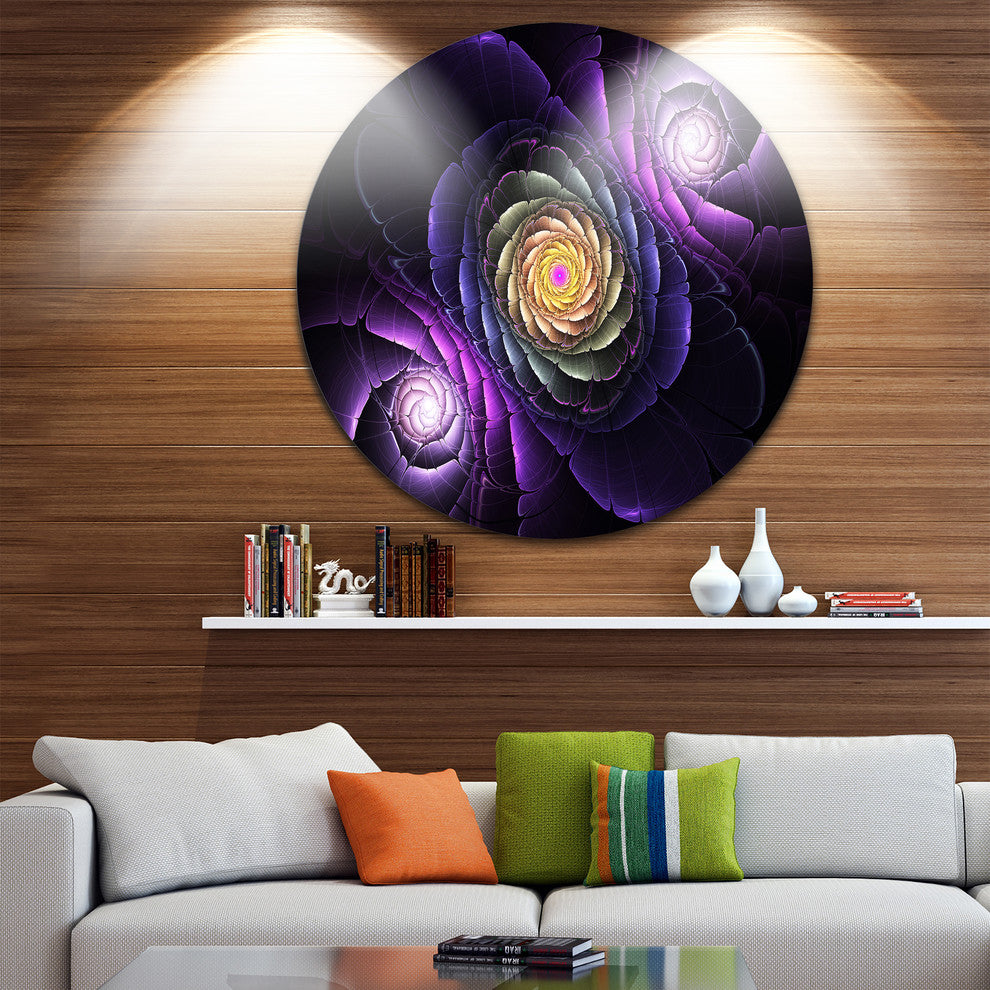 Fractal Purple Flowers Digital Art, Flower Round Wall Art, 23"