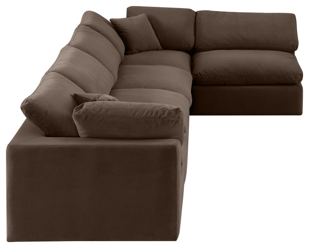 Comfy Upholstered L-Shaped Modular Sectional, Brown, 5-Piece: 3 Armless Chair, 2 Corner Chair, Velvet