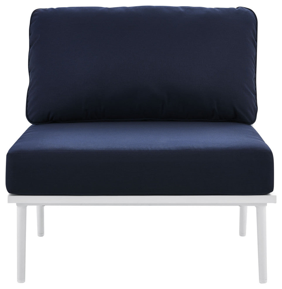 Lounge Middle Chair, Navy White, Aluminum, Modern, Outdoor Patio Hospitality