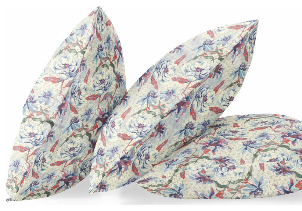 26" Pale Blue Orange Roses Indoor Outdoor Throw Pillow