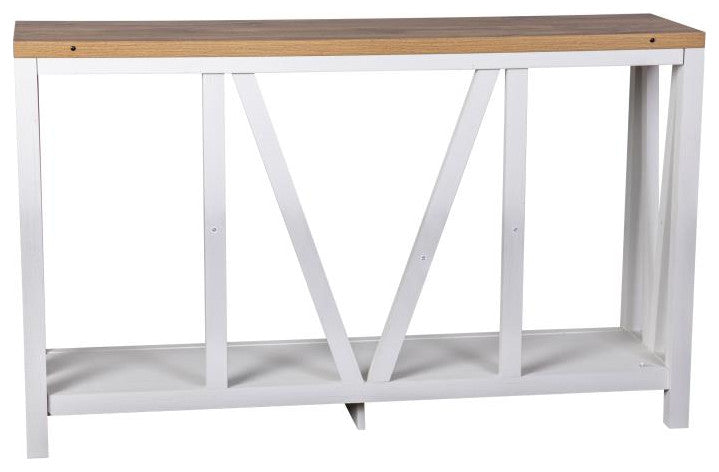 Charlotte Modern 2-Tier Farmhouse Console Accent Table, Brushed White Wash/Warm Oak