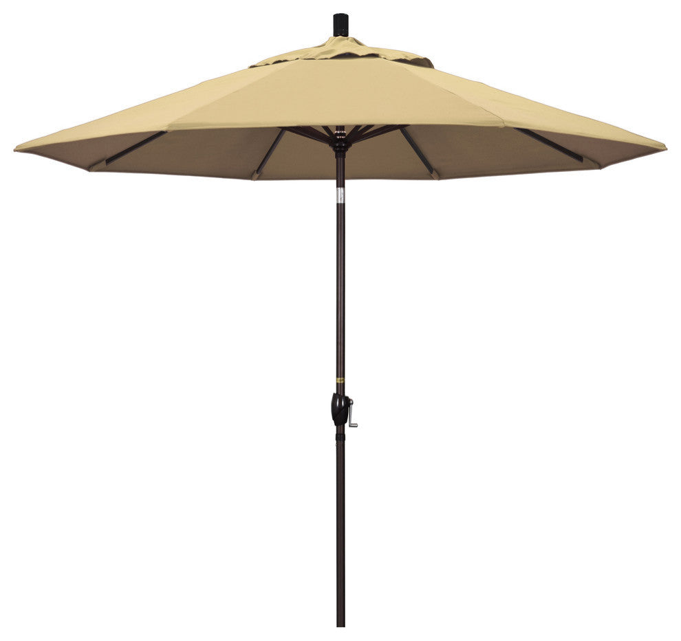 9' Bronze Push-Button Tilt Crank Aluminum Umbrella, Beige Pacifica