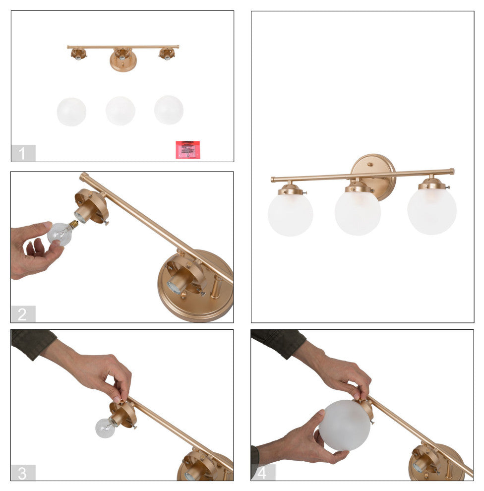 LALUZ 3-Light 20-in Gold with Frosted Glass Modern Bathroom Vanity Light