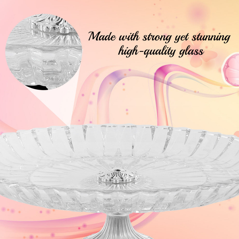 Crystal Round Serving Platter With Silver Plated Pedestal Base