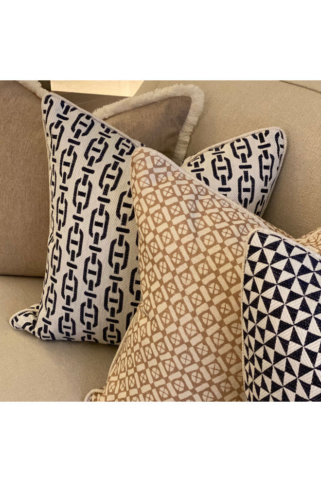 Blue Chainlink Pattern Square Cushion, Andrew Martin Burlington Navy