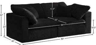 Cozy Velvet Upholstered Comfort 2-Piece Modular Sofa, Black