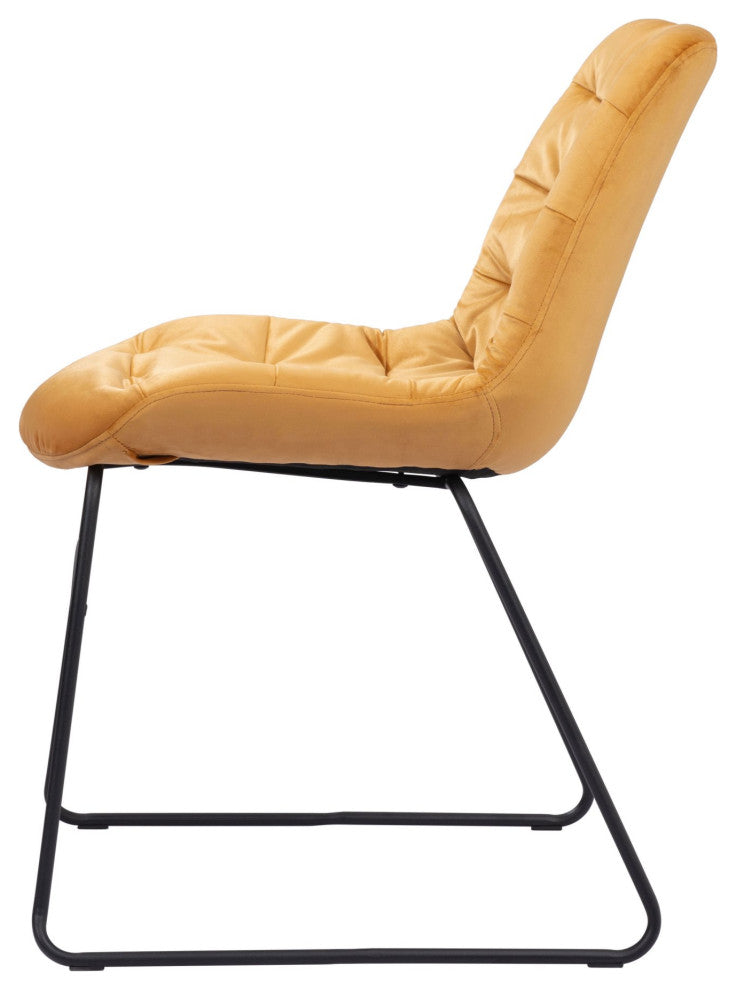 Dining Chair, Set of 2, Steel Metal, Fabric, Yellow, Black, Kitchen Cafe Bistro