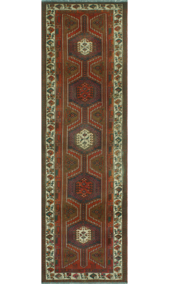 Fine Vintage Distressed Dilar Rust/Brown Runner, 3'4x11'0