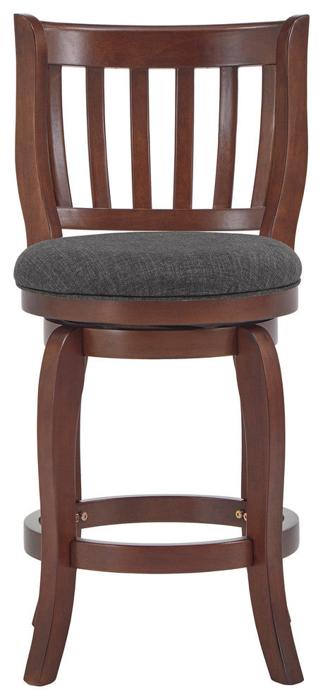 Rosann Slat Back Linen 24" Swivel Counter Stool, Dark Grey