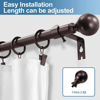 Ball Adjustable Single Curtain Rod Set With Rings, 5/8", Bronze, 48"-84"