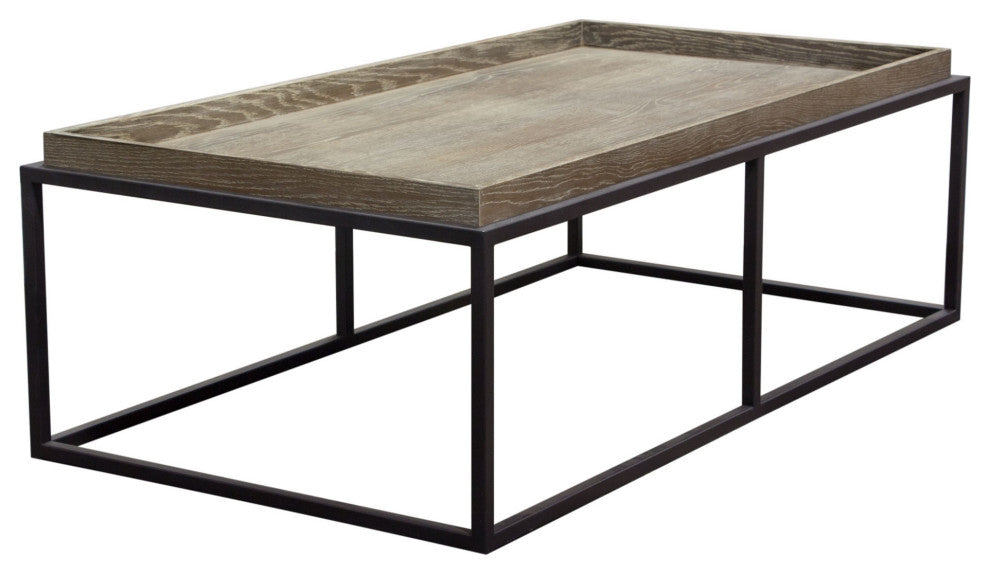 Lex Rectangle Cocktail Table in Rustic Oak Veneer Finish Top  Black