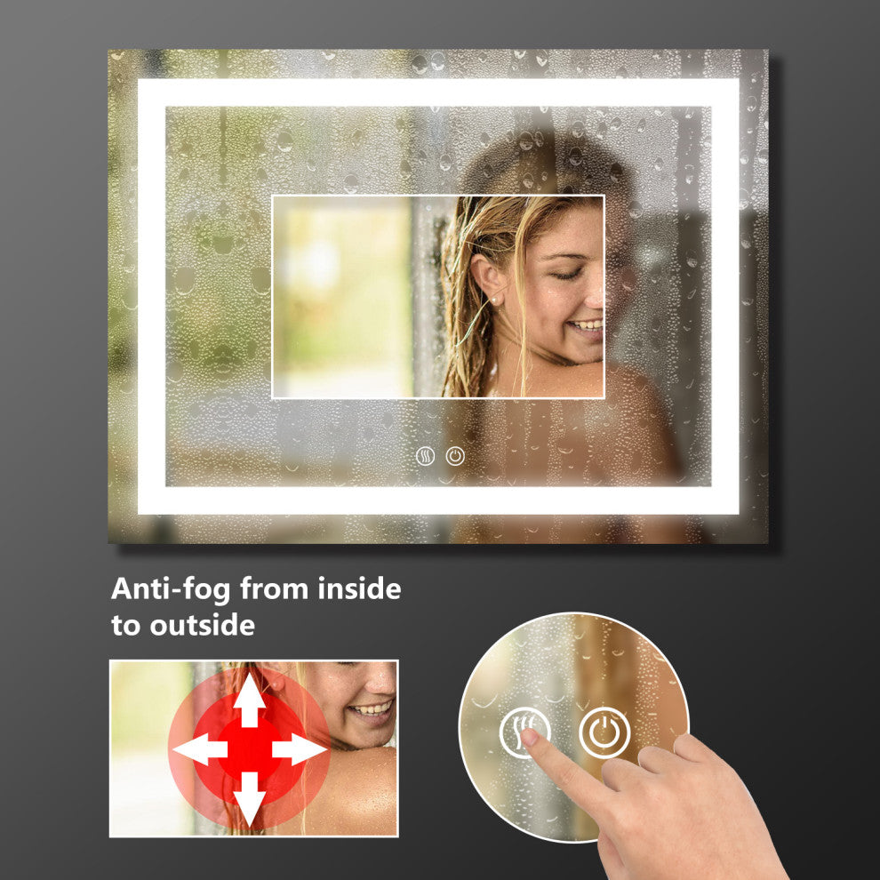 Vanity LED Lighted Backlit Wall Mounted Bathroom Mirror, 24x36", 2 Buttons