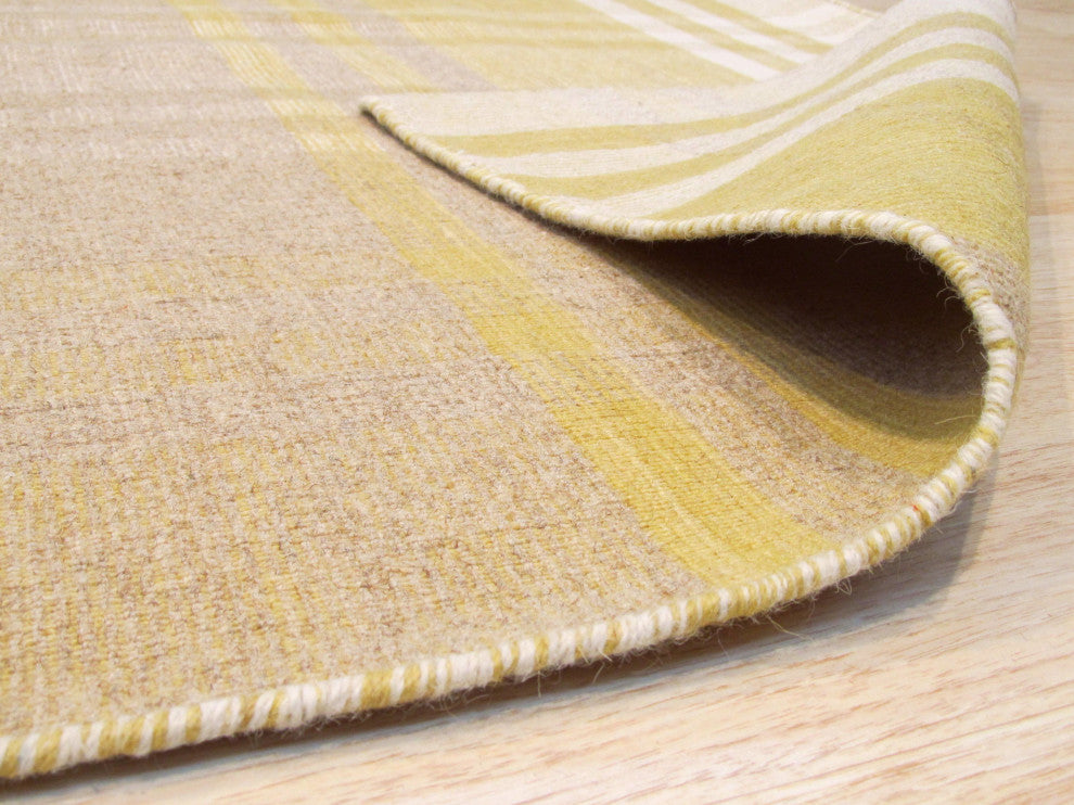 Hand-Tufted Wool Yellow Transitional Geometric Plaid Rug, 12' X 15'