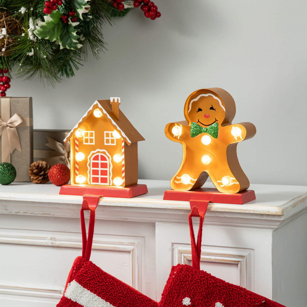 Marquee LED Metal Gingerbread Stocking Hangers, House & Man