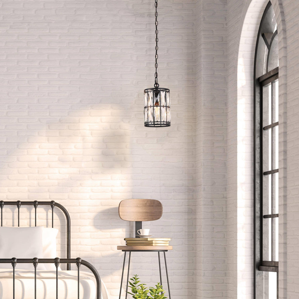 LNC Modern/Contemporary Crystal Black Ceiling Lighting, 5.5" Width, 1-Light Pendant