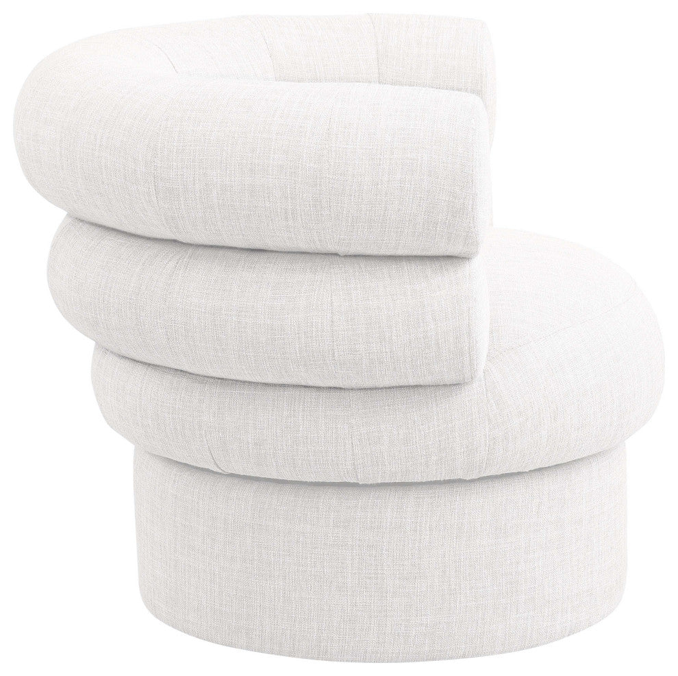 Valentina Linen Textured Fabric Upholstered Accent Swivel Chair, Cream
