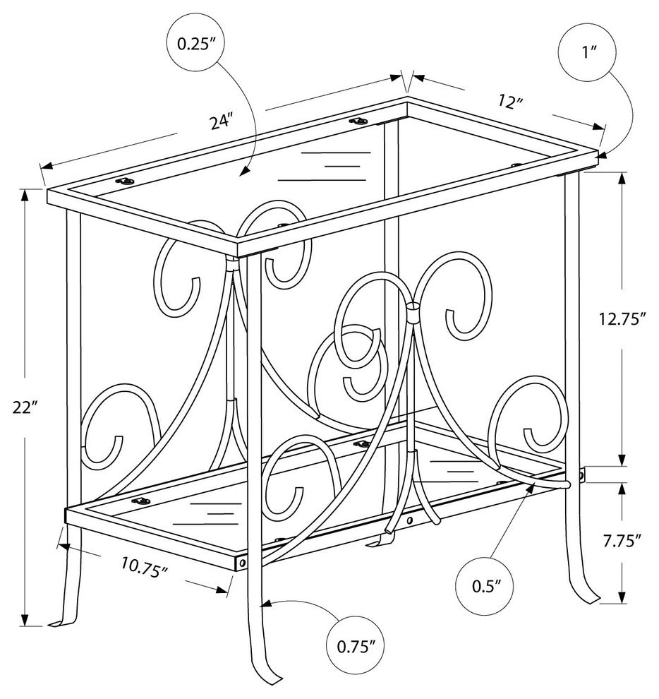 Accent Table, Silver Metal With Tempered Glass